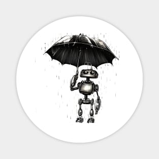 Robot standing in the rain with an umbrella Magnet